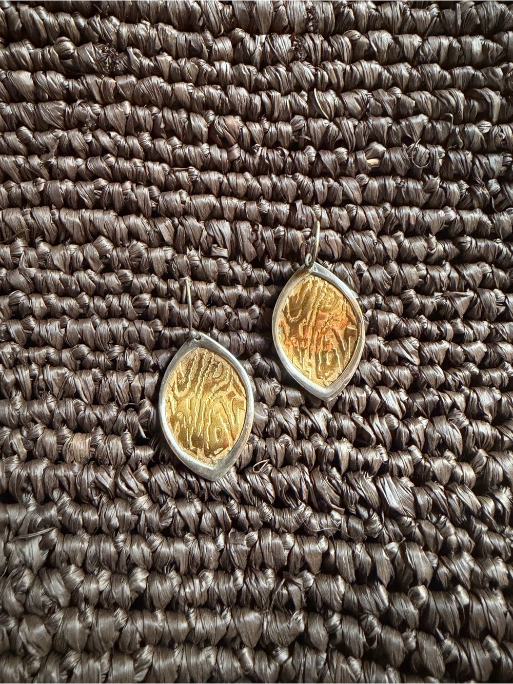 Silpada Brass and Sterling Textured Drop Earrings
